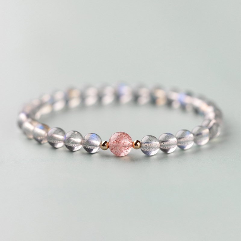 月下精靈 拉長石綴草莓晶氣質手串