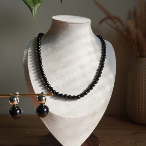 守護系列 黑瑪瑙項鍊耳針組合